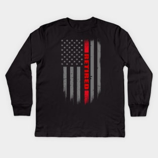 Retired Firefighter - Thin Red Line Flag Kids Long Sleeve T-Shirt